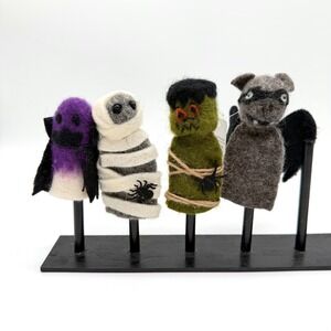 ONE HUNDRED 80 DEGREES Wool Felt Finger Puppets Halloween Spooky Monster 4pc Kid